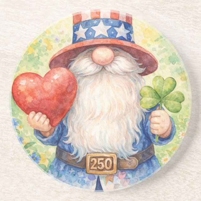 Posavasos USA 250th Anniversary Patriotic Gnome Heart Shamro (Frente)