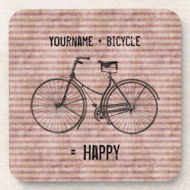 Posavasos Usted más la bicicleta iguala rosa antiguo feliz (Frente)