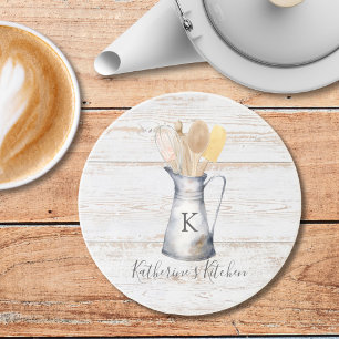 Posavasos Utensilios de cocina con monograma rústico elegant