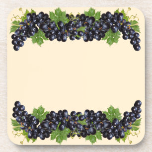Posavasos Uvas Moradas Azules con Hojas Verdes sobre Beige