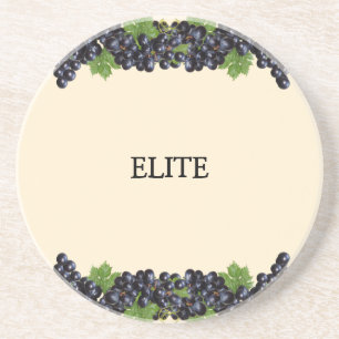 Posavasos Uvas Moradas Azules con Hojas Verdes sobre Beige