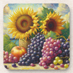 Posavasos Uvas y girasoles Aceite Pintado Plástico duro
