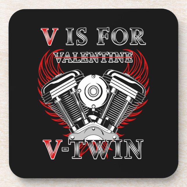Posavasos V is for Valentine, V-Twin Motorcycle. Biker (Frente)