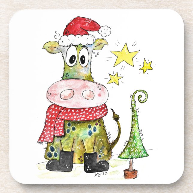 Posavasos Vaca de Navidad Caprichosa y Bonita (Frente)