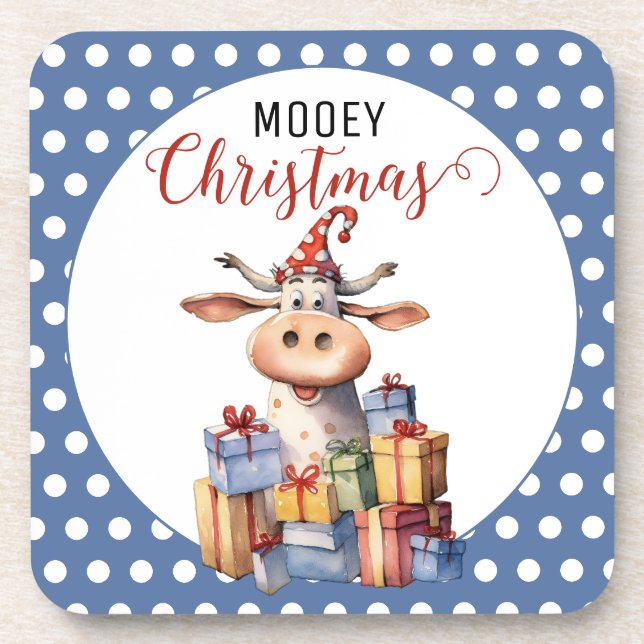 Posavasos Vaca de Navidad con juego de palabras (Frente)