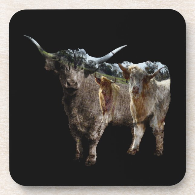 Posavasos Vaca Highland Con Imagen Invertida De Vacas, (Frente)