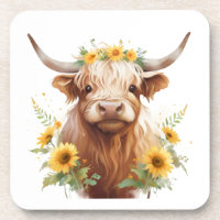 Vaca Highland con la flor amarilla