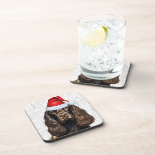 Posavasos Vacaciones de Cute Brown Cocker Spaniel Santa Dog