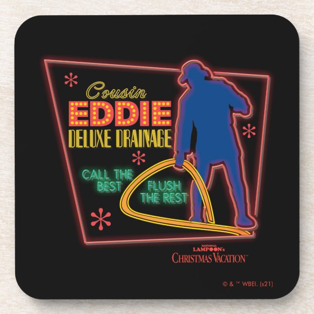 Posavasos Vacaciones de navidades | Rótulo Cousin Eddie Neon (Frente)