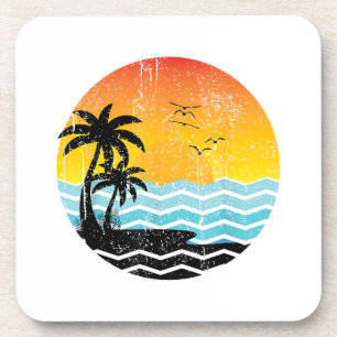 Posavasos Vacaciones de Verano Palmeras Atardecer Retro Trop