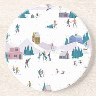 Posavasos Vacaciones en los Alpes de Invierno: gente activa 