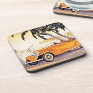 Posavasos Vacaciones familiares vintage en un auto descapota