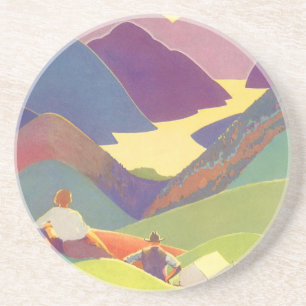 Posavasos Vacaciones familiares vintage, picnic en las monta