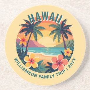 Posavasos Vacaciones personalizadas retro Hawai tropical fam