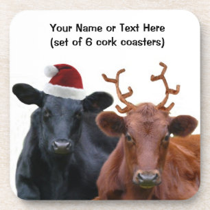 Posavasos Vacas del día de fiesta del navidad en el gorra y