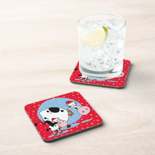 Posavasos Vacas Navidades con sombreros de Santa