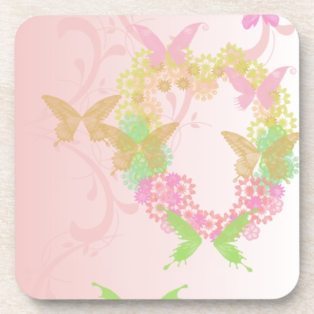 Posavasos Valentin con flores y mariposas (Frente)