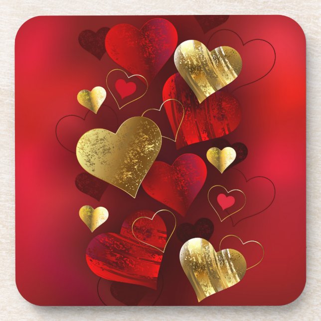 Posavasos Valentinas doradas y rojas (Frente)
