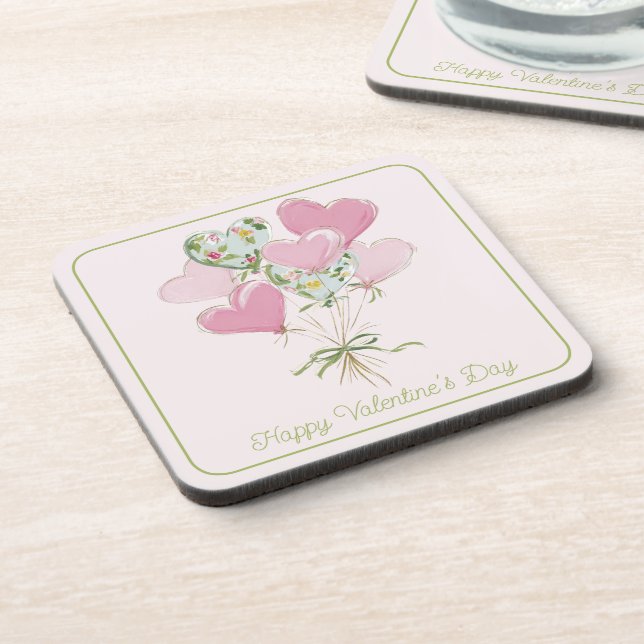 Posavasos Valentine's Heart Pink and Green Heart Balloons (Lado Izquierdo)