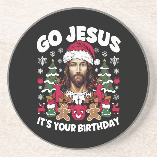 Posavasos Vamos Jesús Es Tu Cumpleaños Suéter Feo De Navidad (Frente)