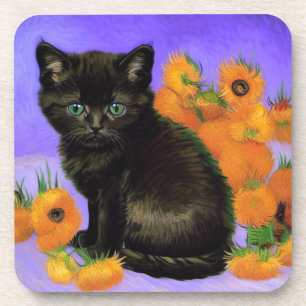 Posavasos Van Gogh Black Kitten con girasoles