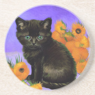 Posavasos Van Gogh Black Kitten con girasoles