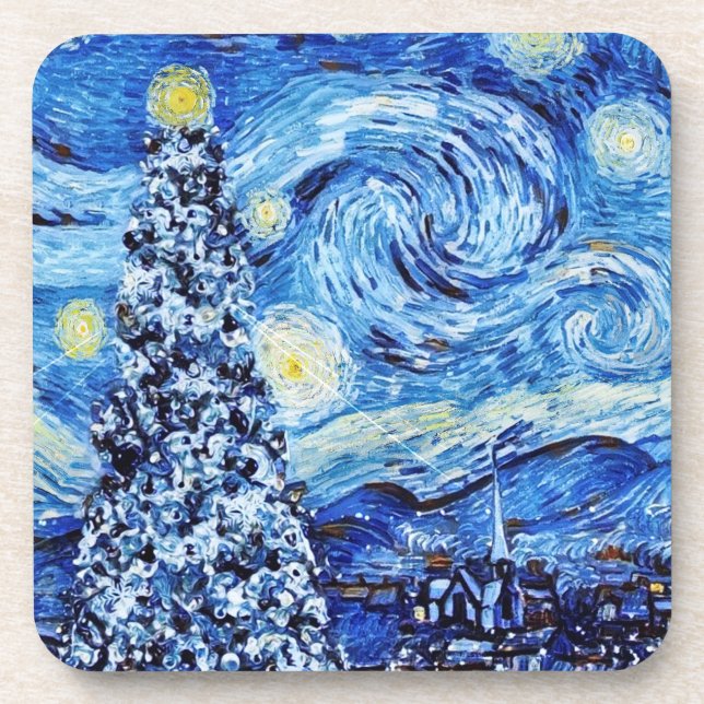 Posavasos Van Gogh - La noche estrellada - Navidades blancos (Frente)