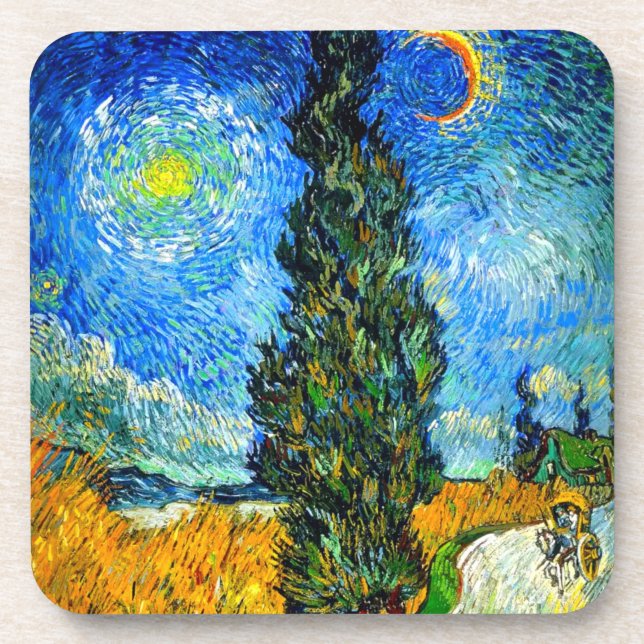 Posavasos Van Gogh Road con Cypress y Star (Frente)