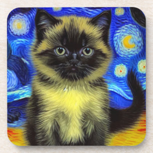 Posavasos Van Gogh Starry Night Siamese Cat
