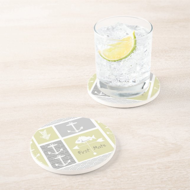 Posavasos Vane del clima de peces náutico amarillo y gris (Lado)