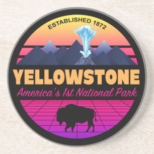 POSAVASOS VAPORWAVE DEL PARQUE NACIONAL RETRO 80 DE YELLOWST