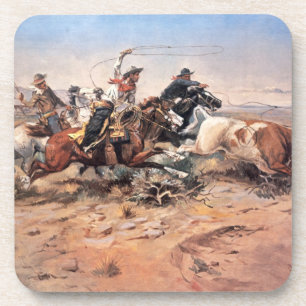 Posavasos Vaqueros roping un buey, 1897 (aceite en lona)