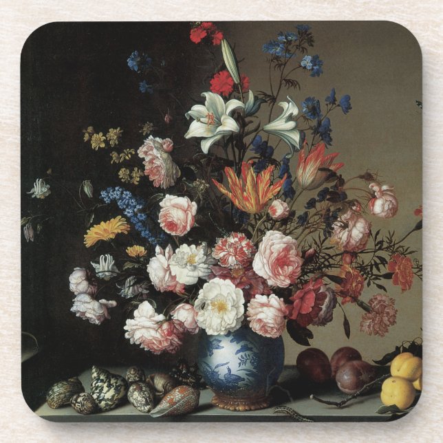 Posavasos Vase de flores por una ventana, Balthasar van der  (Frente)