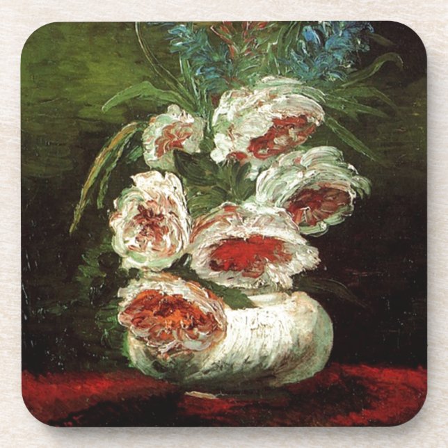 Posavasos Vasija Vintage con Peonies, Vincent van Gogh. (Frente)