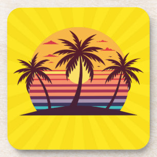 Posavasos Vector Atardecer con Palmeras