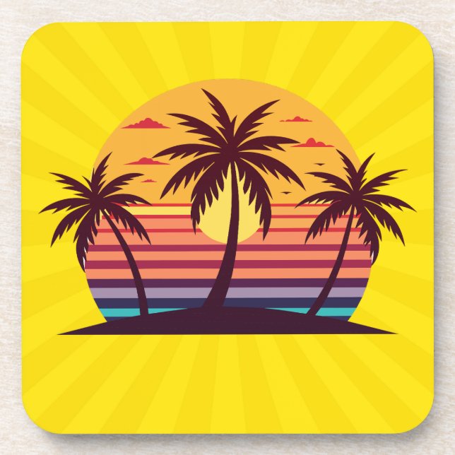Posavasos Vector Atardecer con Palmeras (Frente)