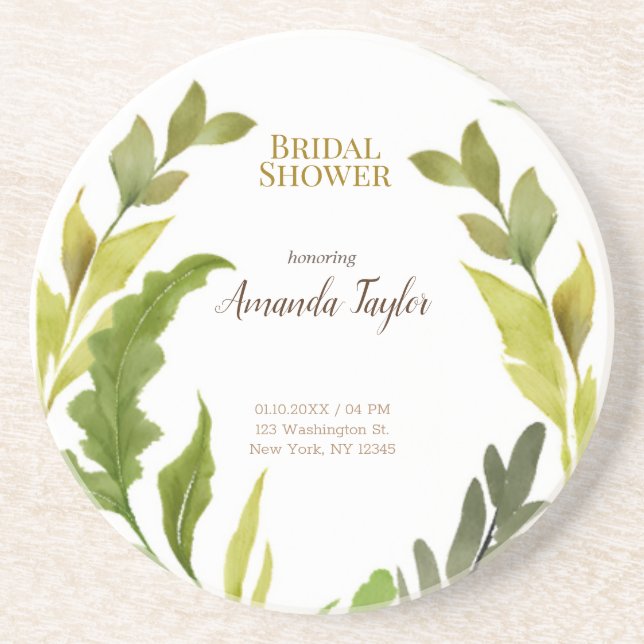 Posavasos Vegetación Floral Acuarela Elegante Ducha Bridal (Frente)