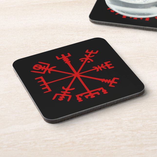 Posavasos Vegvísir Rojo Sangre (Vegvísir Viking Compass) (Lado Izquierdo)