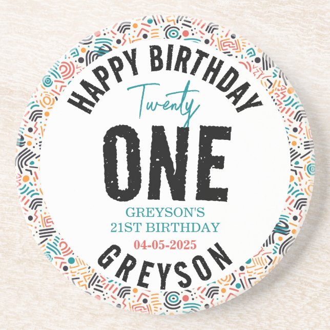Posavasos Veintiuno | Geométrico colorido 21º cumpleaños (Frente)