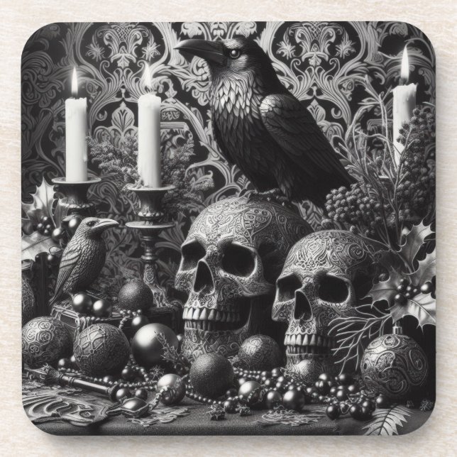 Posavasos Vela de esqueleto gótico | Halloween de tono oscur (Frente)