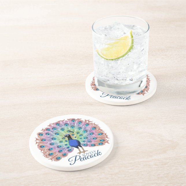 Posavasos Vela de pilar de pavo real colorida personalizado (Lado)
