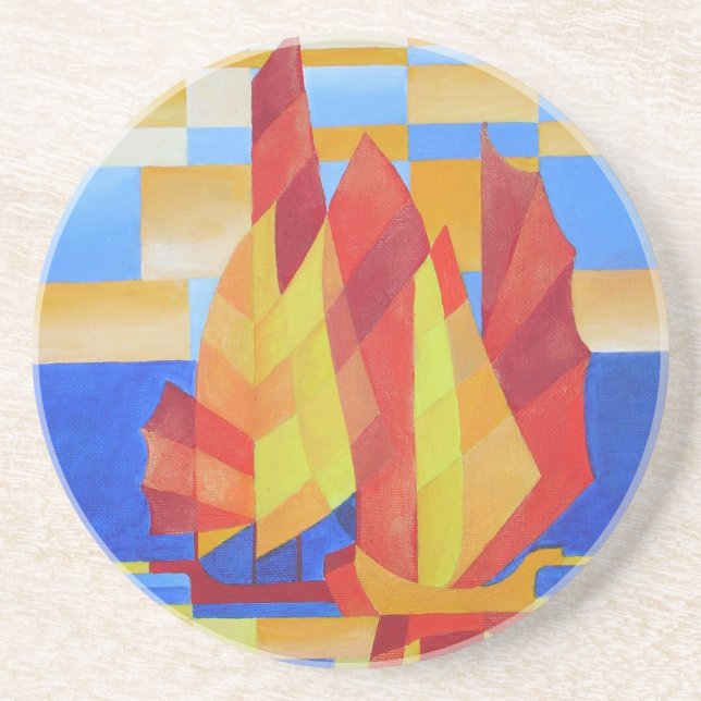 Posavasos Vela en los siete mares, tan azul, resumen cubista (Frente)