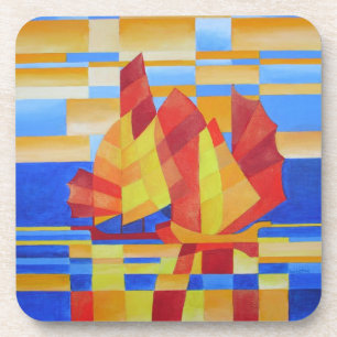 Posavasos Vela en los siete mares, tan azul, resumen cubista