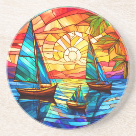 Posavasos veleros y atardeceres arte de cristal manchado
