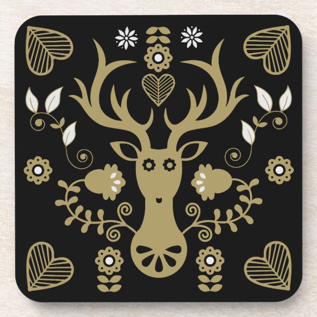 Posavasos Venado de arte popular escandinavo moderno (Frente)
