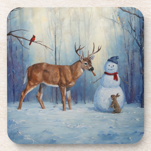 Posavasos Venado y feliz invierno de Snowman (Frente)