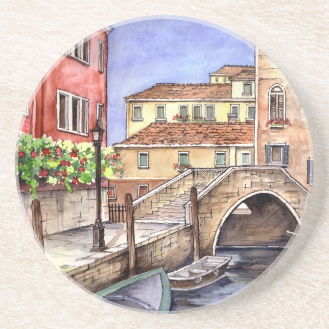 Posavasos Venecia - acuarela de plumas y lavado (Frente)