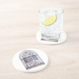 Posavasos Ventana de vidrio manchado de león alado de San Ma