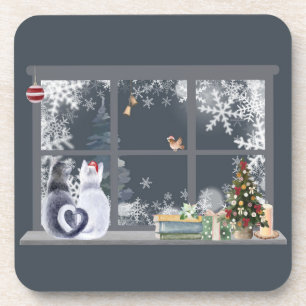 Posavasos Ventana Gatos en Navidades