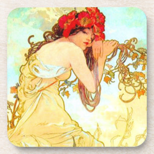 Posavasos Verano de Art Nouveau de Alphonse Mucha